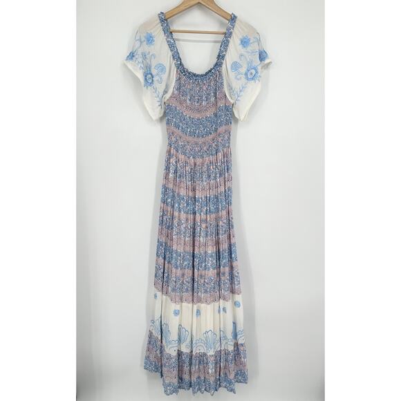 Fillyboo Free People Hummingbird Dress Maxi Floral Off The Shoulder Embroidered - Picture 9 of 16